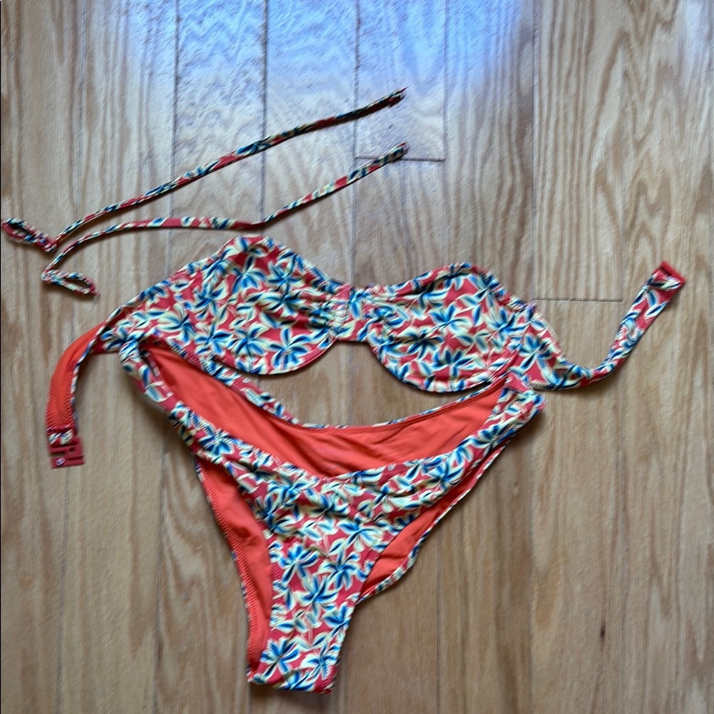 Colorful Solid & Stripe Floral Bikini Set